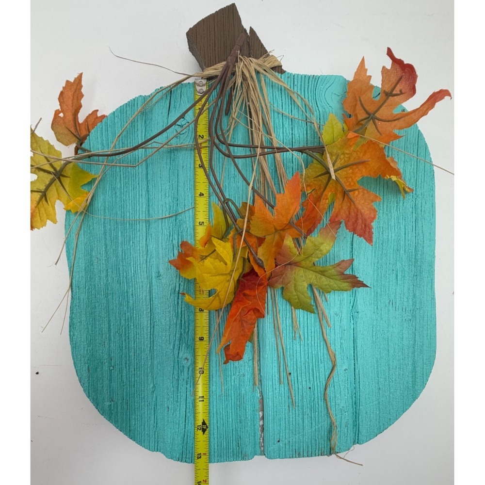 Rustic Teal Wooden Pumpkin Fall Decor Shabby Chic Autumn Thanksgiving Sign - Picture 7 of 8